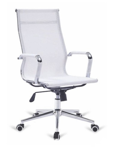 Silla Escritorio Mesh, rejilla blanca, respaldo alto