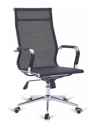 Cadeira Secretária Mesh, grade preta, encosto alto