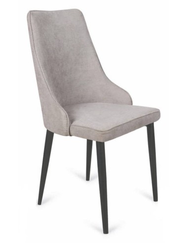 Silla comedor Royal, tela beige o gris, metal negro