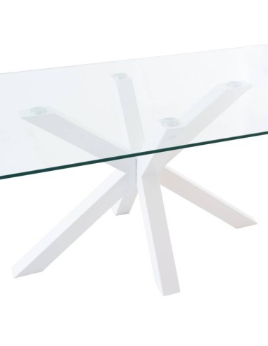 Mesa design Arya 140x90, Vidro Transparente, metal branco