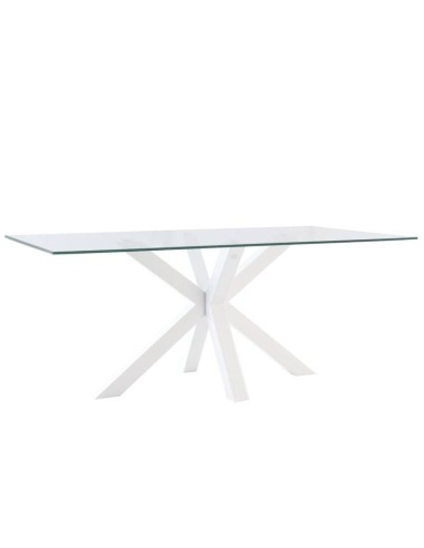 Mesa Diseño Arya 140x90, Cristal Transparente, metal blanco