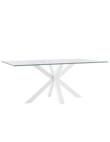 Mesa design Arya 140x90, Vidro Transparente, metal branco Mesa design Arya 140x90, Vidro Transparente, metal branco