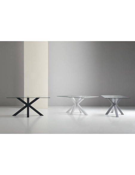 Mesa Diseño Arya 140x90, Cristal Transparente, metal blanco