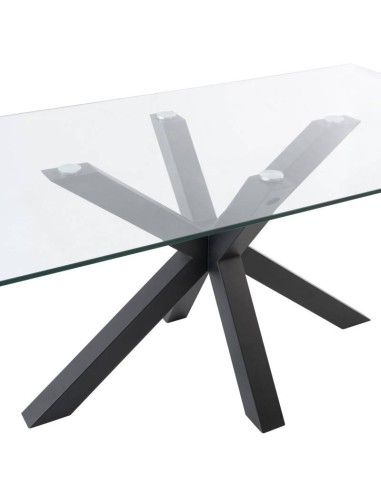 Mesa Diseño Arya 140x90, Cristal Transparente, metal negro