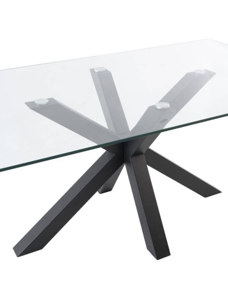 Mesa Diseño Arya 140x90, Cristal Transparente, metal negro