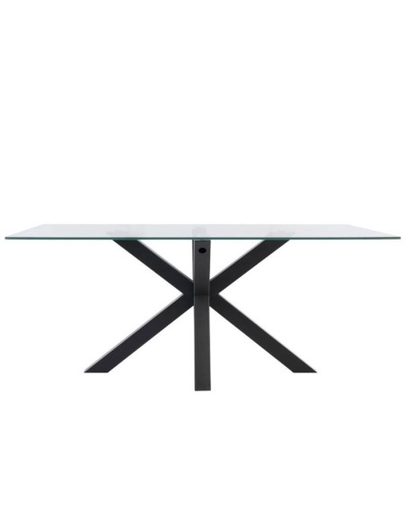 Mesa Diseño Arya 140x90, Cristal Transparente, metal negro