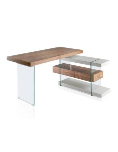 ESCRITORIO RUMBLE 140x65(127) NOGAL y GRIS, CRISTAL