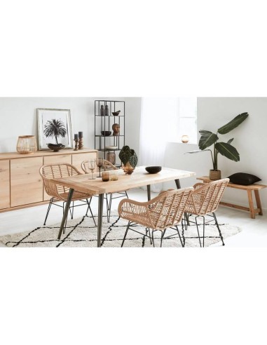 Silla con brazos TARTARA, metal, cojín, ratán beige.