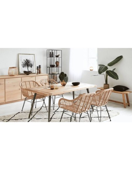 Cadeira com braços TARTARA, metal, almofada, rattan bege.