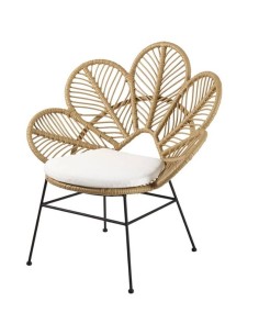 Poltrona MOBO, metal, almofada, rattan bege.