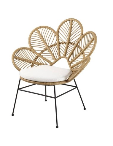 Poltrona MOBO, metal, almofada, rattan bege.