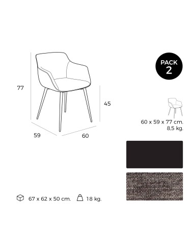 SILLA con brazos Atvance, TELA gris, ACERO NEGRO