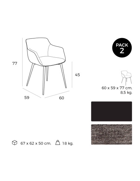 Cadeira com braços Atvance, tecido cinza, aço preto
