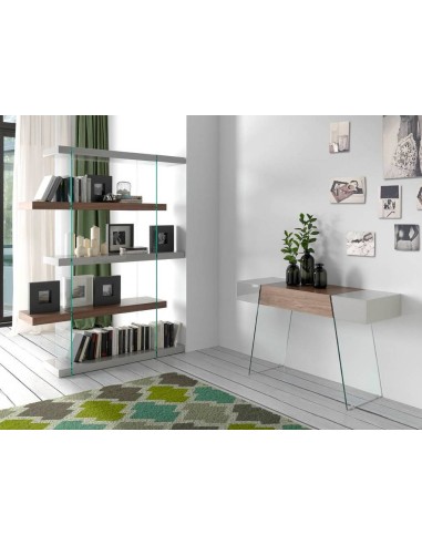 Console Faraó 120x40 madeira nogueira, vidro