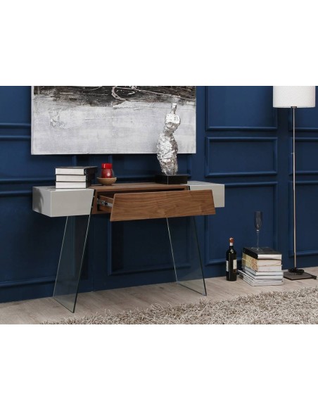 Console Faraó 120x40 madeira nogueira, vidro