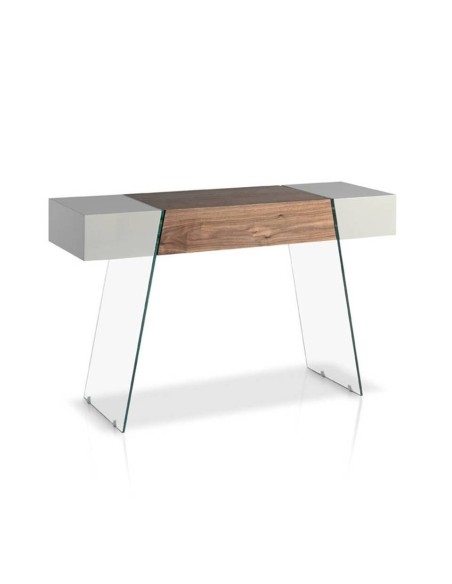 Console Faraó 120x40 madeira nogueira, vidro