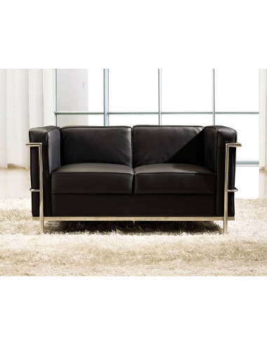 Sofá 2 LC inspirado em Le Corbusier, pele preta