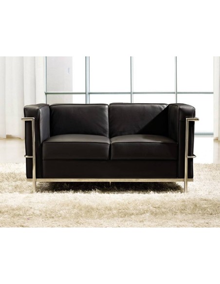 Sofá 2 LC inspirado em Le Corbusier, pele preta