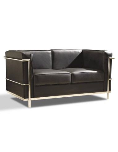 Sofá 2 LC inspirado em Le Corbusier, pele preta