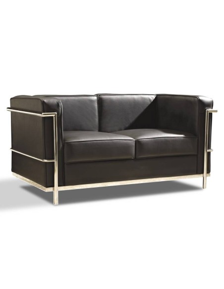 Sofá 2 LC inspirado em Le Corbusier, pele preta