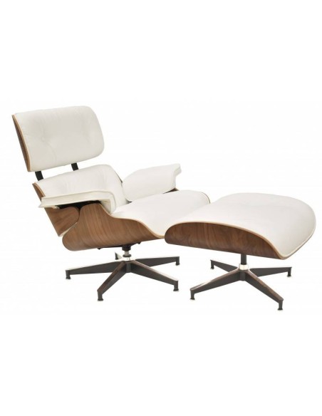 Sillón Lounge Chair Piel, blanco, madera, con ottoman