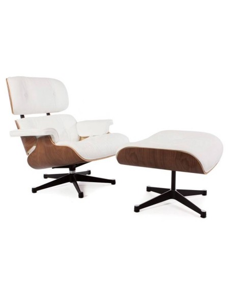Sillón Lounge Chair Piel, blanco, madera, con ottoman