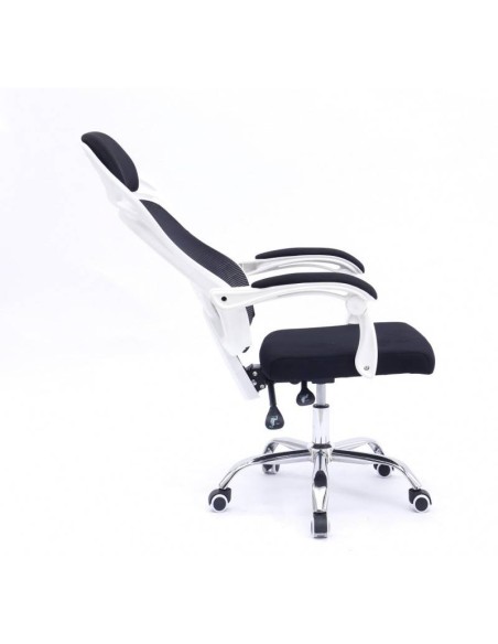 Sillón de oficina Lince, blanco, alto, gas, sincro, malla y tejido negro