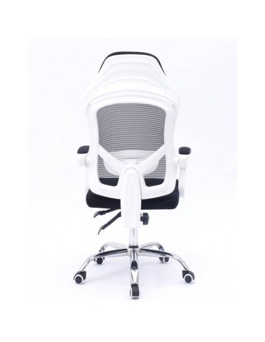 Sillón de oficina Lince, blanco, alto, gas, sincro, malla y tejido negro