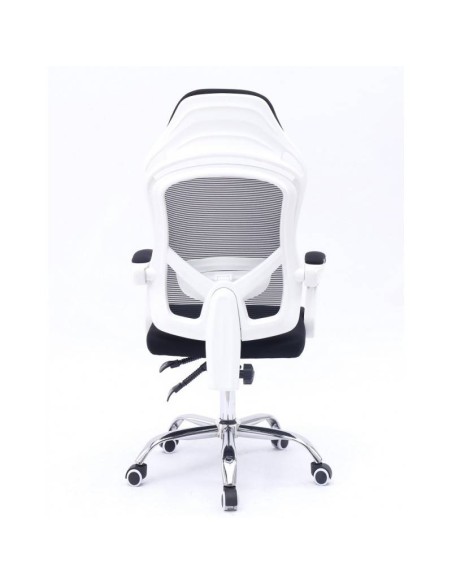 Sillón de oficina Lince, blanco, alto, gas, sincro, malla y tejido negro