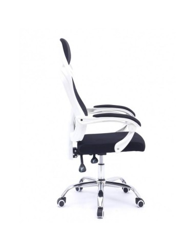 Sillón de oficina Lince, blanco, alto, gas, sincro, malla y tejido negro