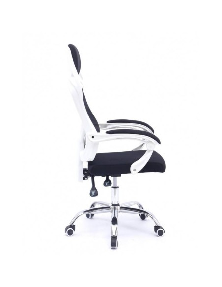 Sillón de oficina Lince, blanco, alto, gas, sincro, malla y tejido negro