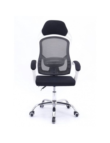 Sillón de oficina Lince, blanco, alto, gas, sincro, malla y tejido negro