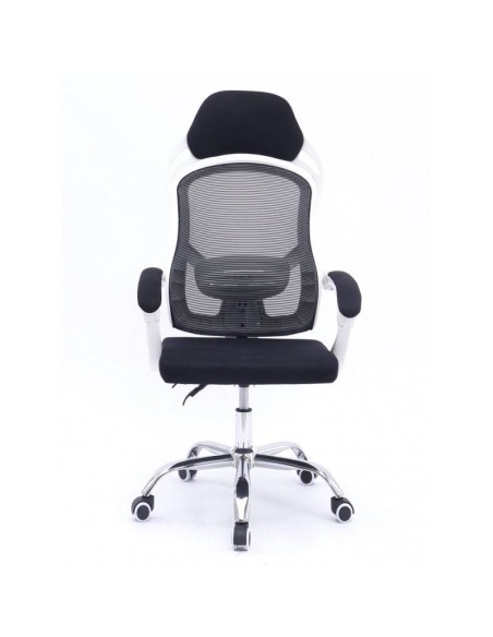 Poltrona de escritório Lince, branco, alto, gás, síncrono, malha e tecido preto
