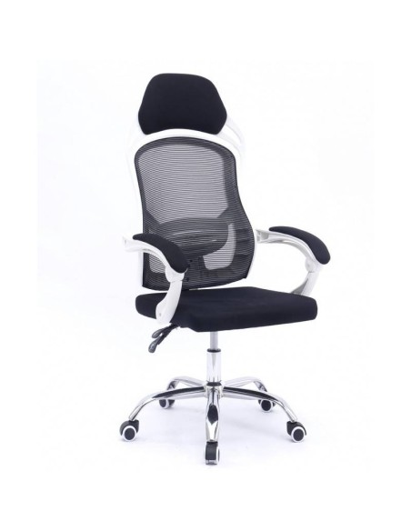Sillón de oficina Lince, blanco, alto, gas, sincro, malla y tejido negro