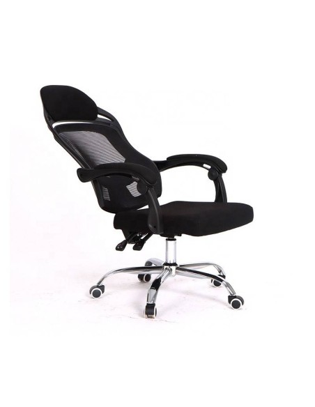 Sillón de oficina Lince, negro, alto, gas, sincro, malla y tejido negro