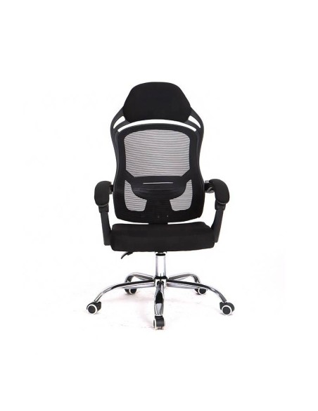 Sillón de oficina Lince, negro, alto, gas, sincro, malla y tejido negro