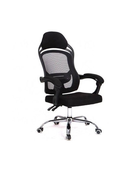 Sillón de oficina Lince, negro, alto, gas, sincro, malla y tejido negro