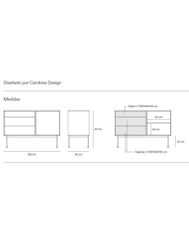TEULAT cômoda minimalista YOKO 128X45, creme, Carvalho