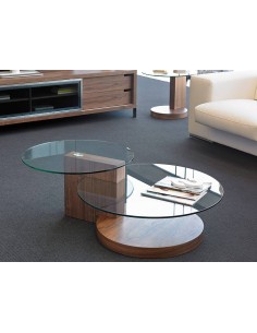 Mesa de café LEA 120x80 (65) vidro, madeira nogueira 2