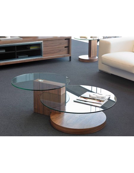 Mesa de café LEA 120x80 (65) vidro, madeira nogueira