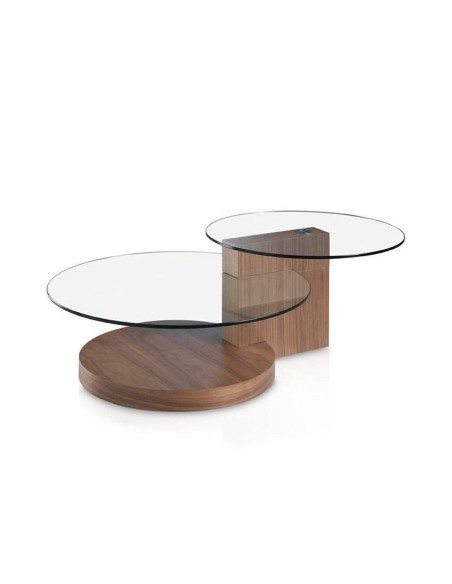 Mesa de café LEA 120x80 (65) vidro, madeira nogueira