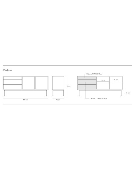 Teulat APARADOR minimalista YOKO 180x45, TEJA, ROBLE