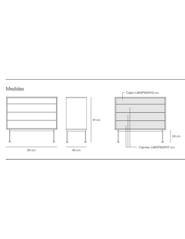 Teulat cómoda minimalista YOKO 90x45, GRIS ANTRACITA, ROBLE