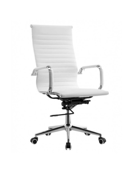 Sillón de oficina EAM, alto, gas, basculante profundo, similpiel blanca