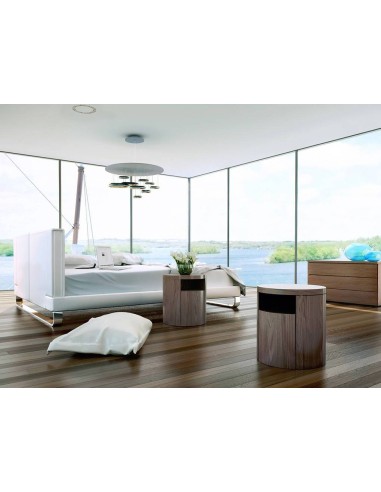 MESA DE CABECEIRA REDONDA POLARIS, MADEIRA NOGUEIRA