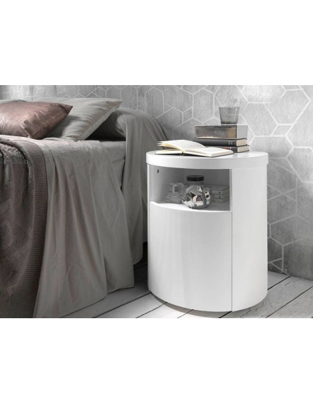 MESITA NOCHE REDONDA POLARIS, MADERA, Blanco Brillo