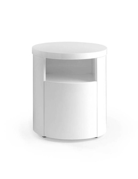 Mesa de cabeceira redonda POLARIS, Madeira, Branco Brilho