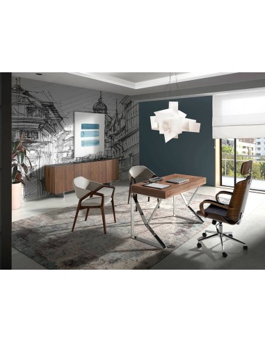 ESCRITORIO BLIND 120x60, NOGAL, ACERO CROMADO