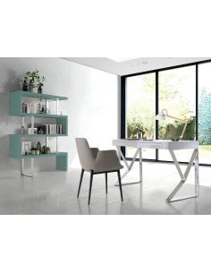 Mesa BLIND 120x60, Branco Brilho, aço CROMADO 2