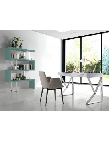 Mesa BLIND 120x60, Branco Brilho, aço CROMADO